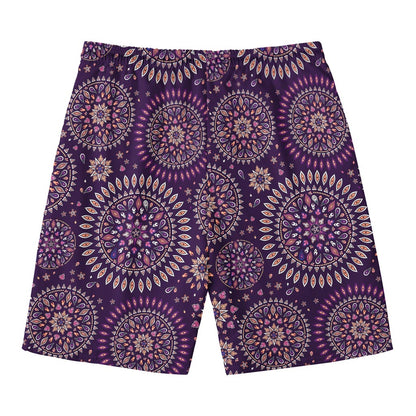 Purple Bohemian Mandala Pattern Print Men's Swim Trunks