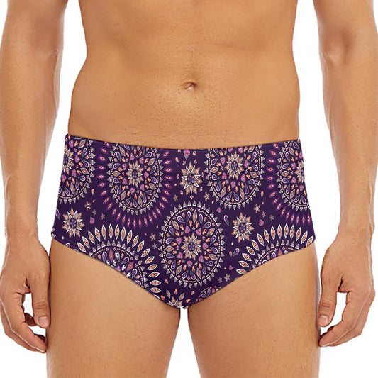 Purple Bohemian Mandala Pattern Print Men's Triangle Swim Briefs