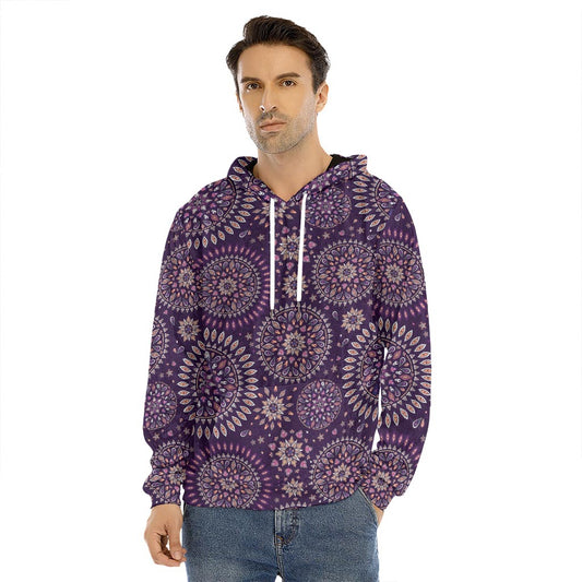 Purple Bohemian Mandala Pattern Print Men's Velvet Pullover Hoodie