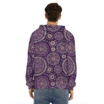Purple Bohemian Mandala Pattern Print Men's Velvet Pullover Hoodie