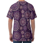 Purple Bohemian Mandala Pattern Print Men's Velvet T-Shirt