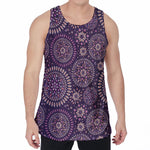 Purple Bohemian Mandala Pattern Print Men's Velvet Tank Top