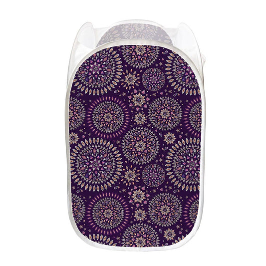 Purple Bohemian Mandala Pattern Print Mesh Laundry Hamper
