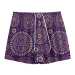 Purple Bohemian Mandala Pattern Print Mesh Shorts