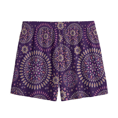Purple Bohemian Mandala Pattern Print Mesh Shorts