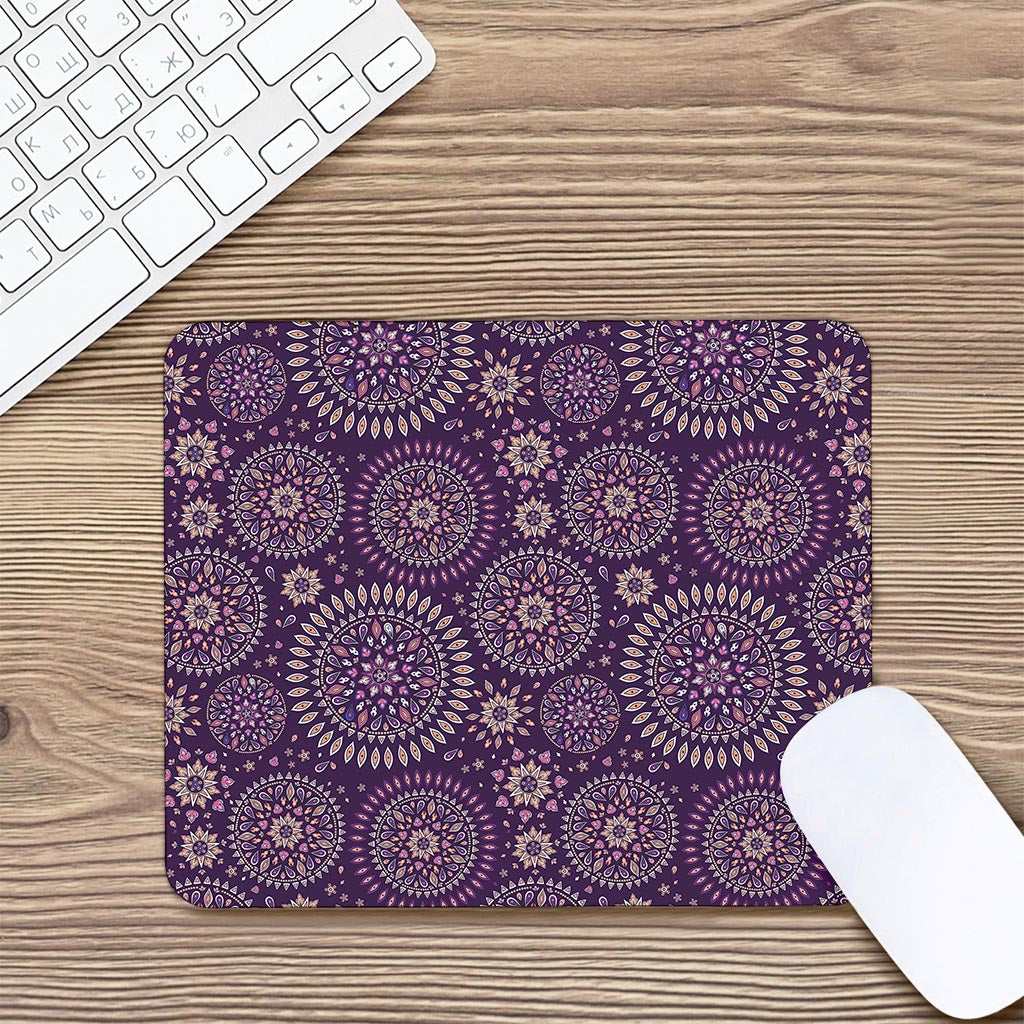 Purple Bohemian Mandala Pattern Print Mouse Pad