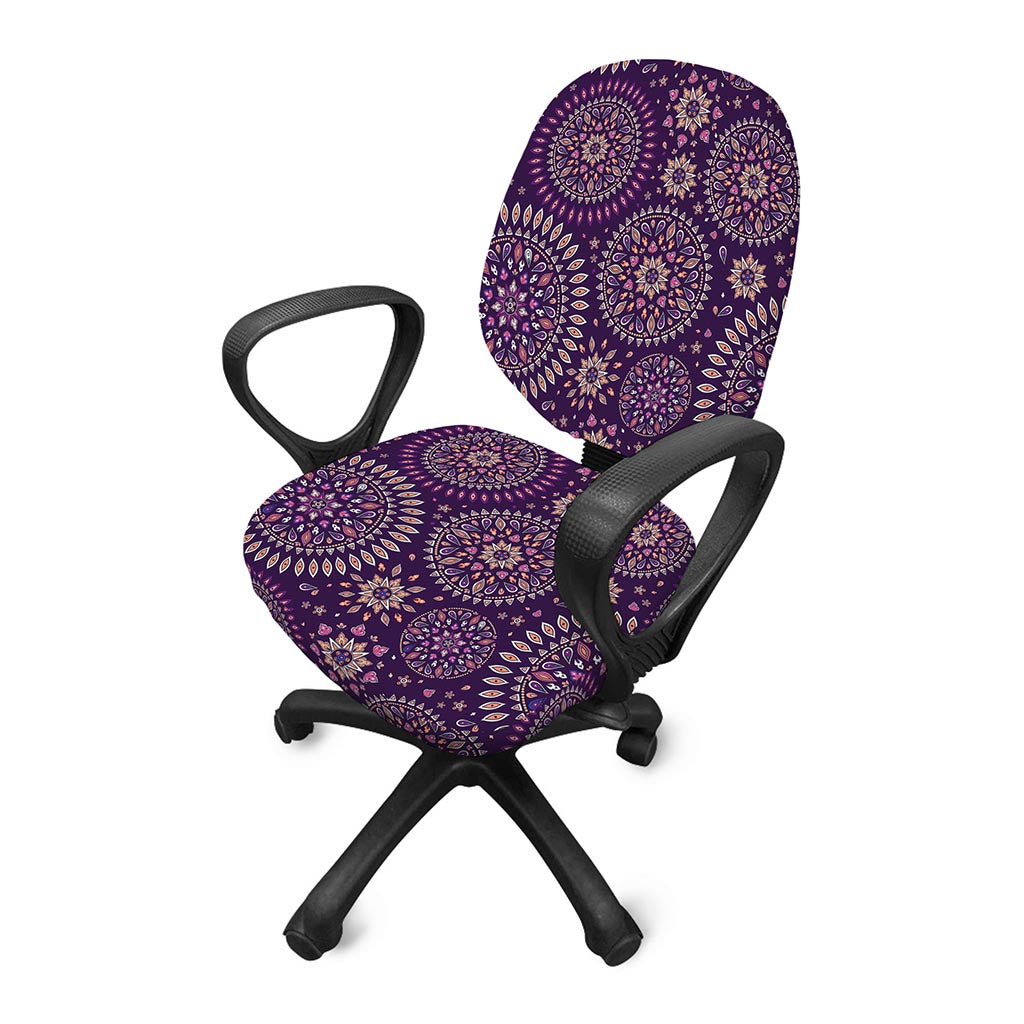 Purple Bohemian Mandala Pattern Print Office Chair Cover