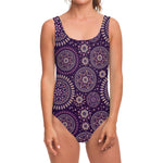 Purple Bohemian Mandala Pattern Print One Piece Swimsuit