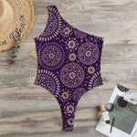 Purple Bohemian Mandala Pattern Print One Shoulder Bodysuit