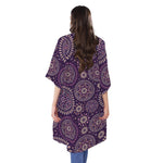 Purple Bohemian Mandala Pattern Print Open Front Beach Cover Up