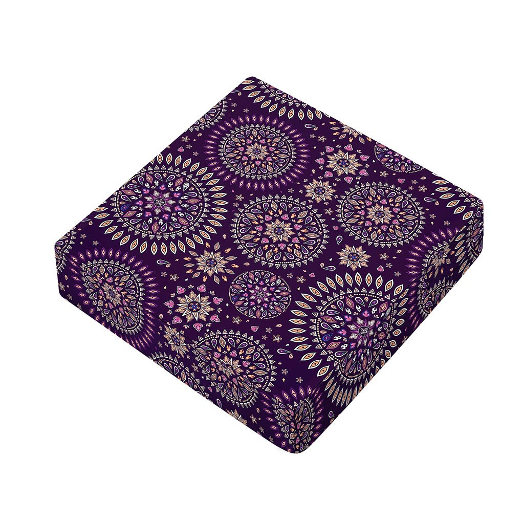 Purple Bohemian Mandala Pattern Print Outdoor Seat Cushion Cover