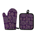 Purple Bohemian Mandala Pattern Print Oven Mitt And Pot Holder Set