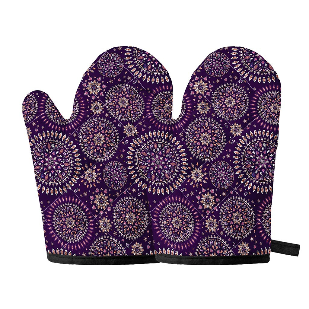 Purple Bohemian Mandala Pattern Print Oven Mitts