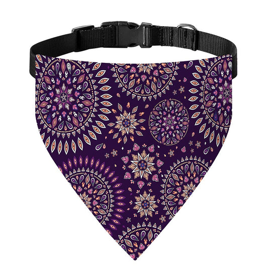 Purple Bohemian Mandala Pattern Print Over The Collar Dog Bandana