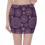 Purple Bohemian Mandala Pattern Print Pencil Mini Skirt