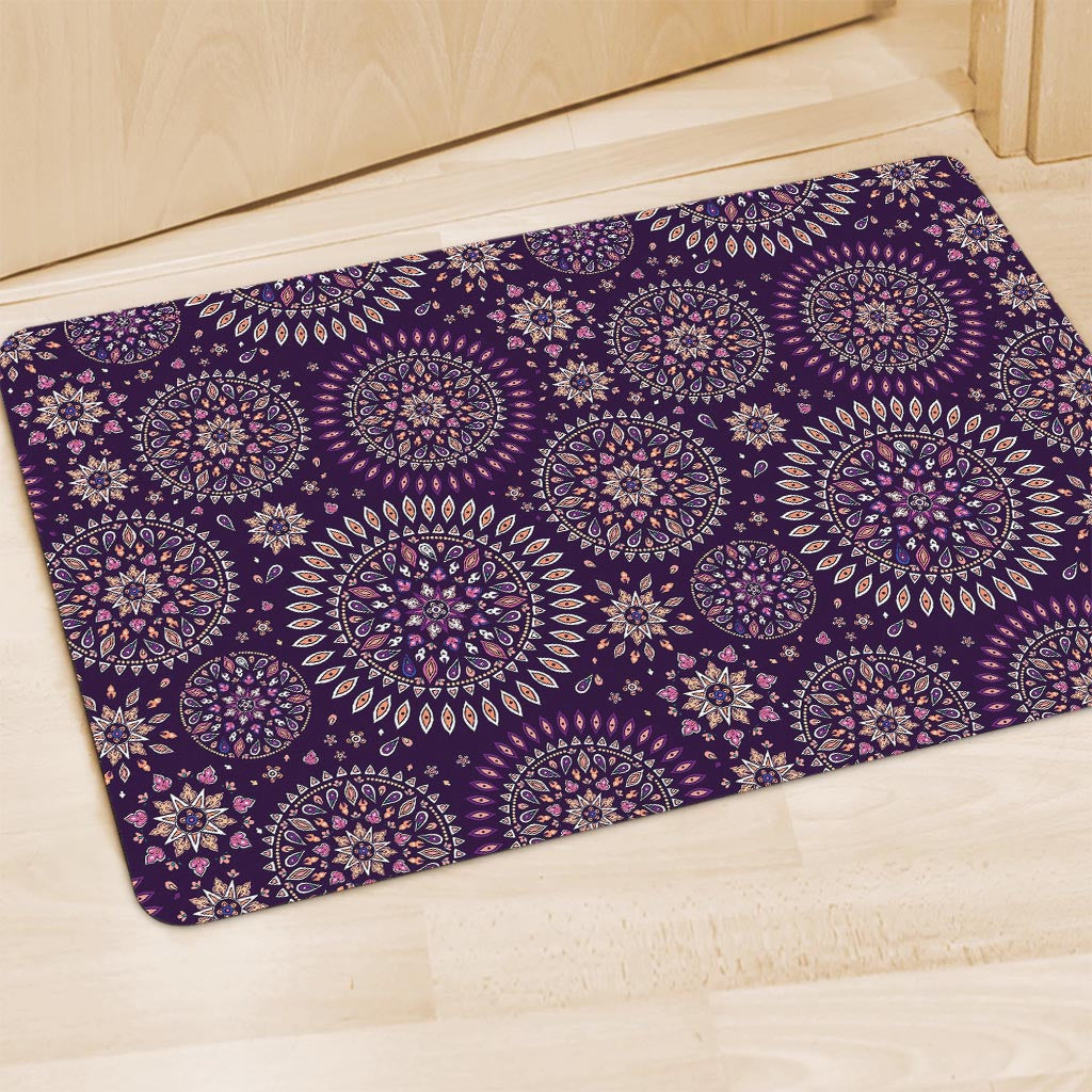 Purple Bohemian Mandala Pattern Print Polyester Doormat