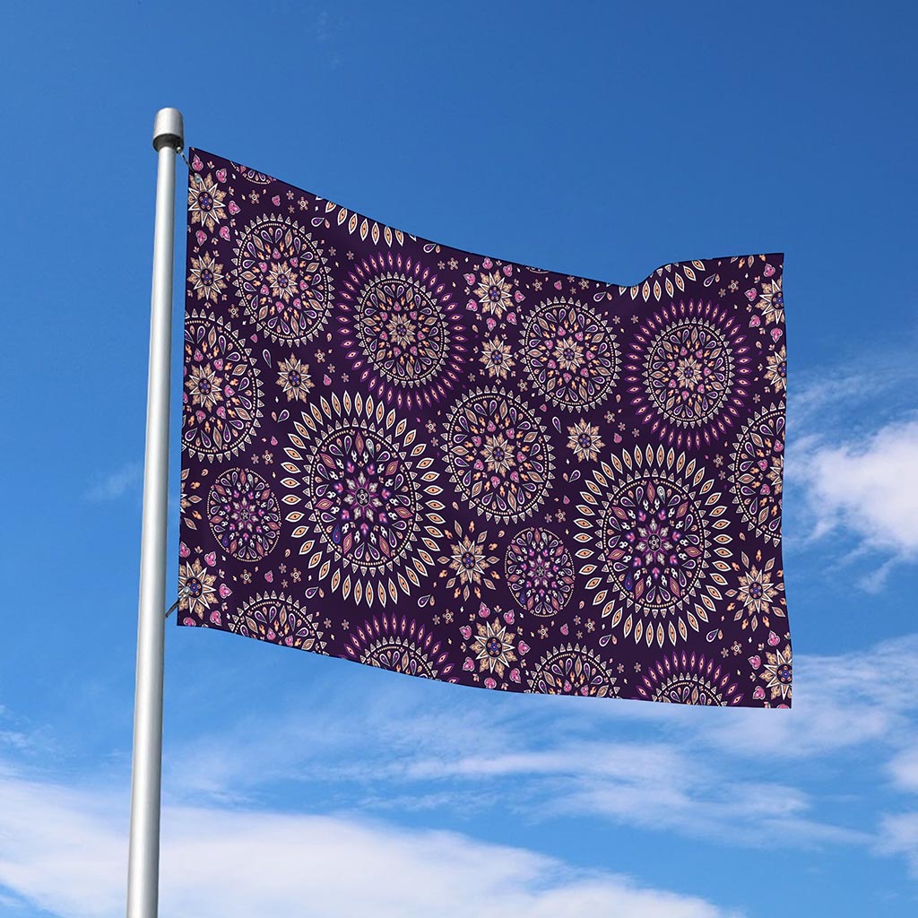 Purple Bohemian Mandala Pattern Print Polyester Flag