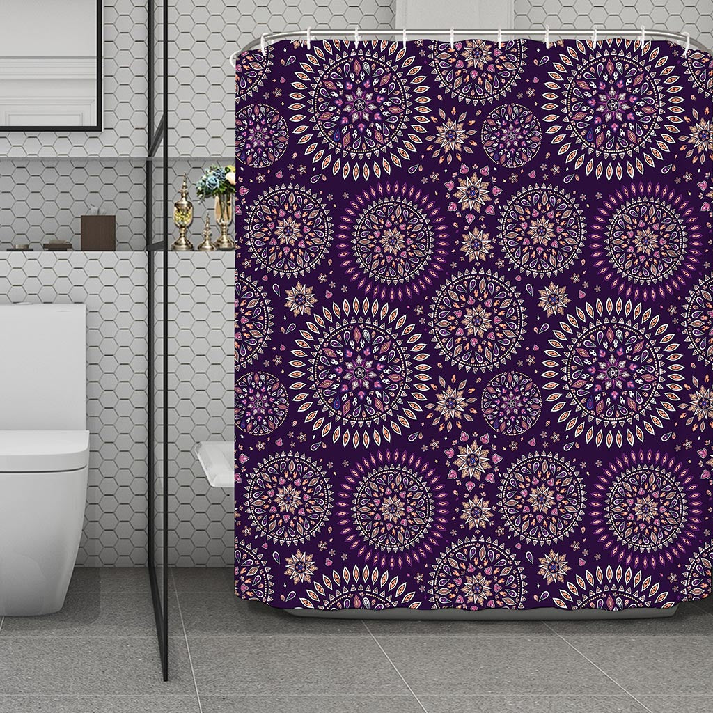 Purple Bohemian Mandala Pattern Print Polyester Shower Curtain