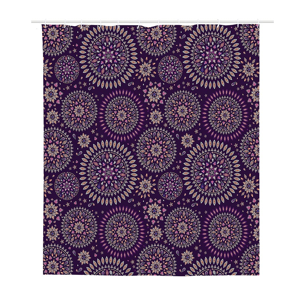 Purple Bohemian Mandala Pattern Print Polyester Shower Curtain