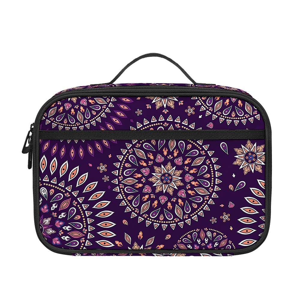 Purple Bohemian Mandala Pattern Print Portable Lunch Bag
