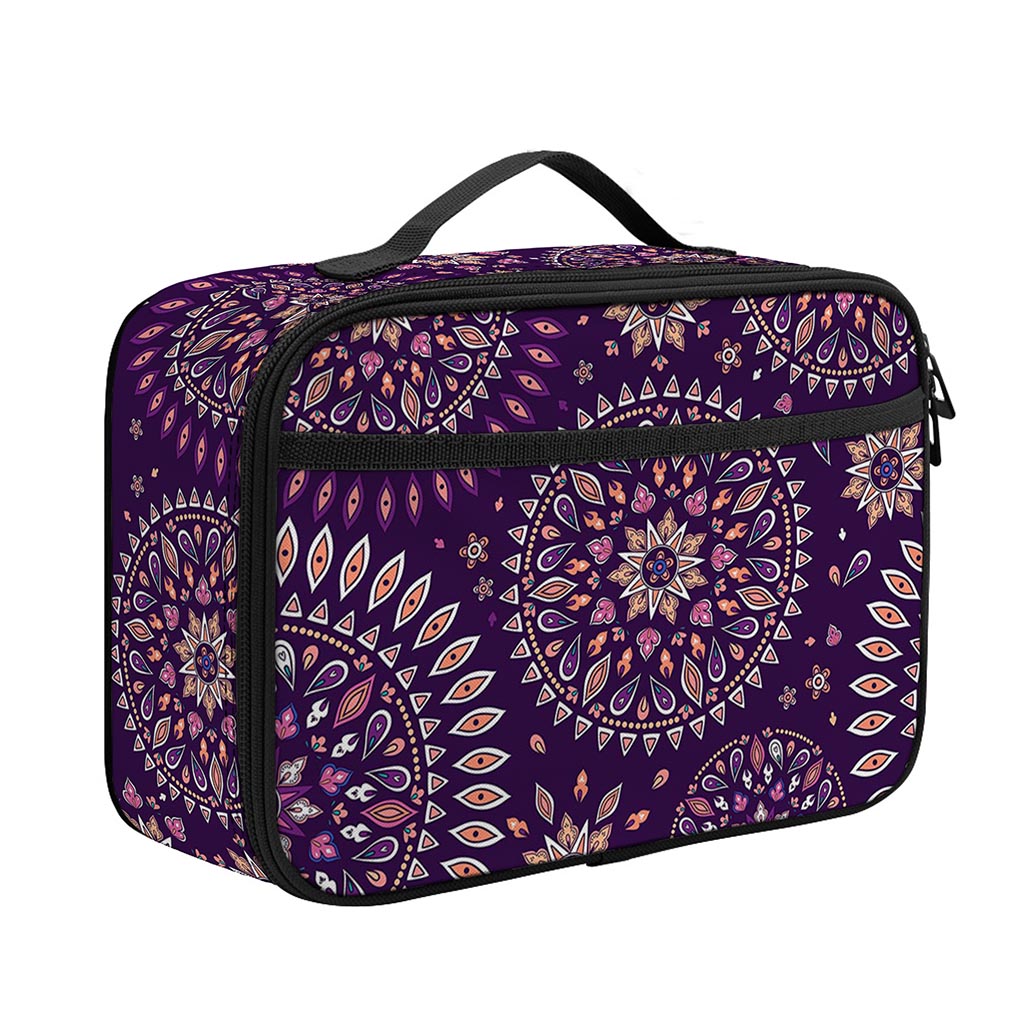 Purple Bohemian Mandala Pattern Print Portable Lunch Bag
