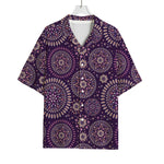 Purple Bohemian Mandala Pattern Print Rayon Hawaiian Shirt