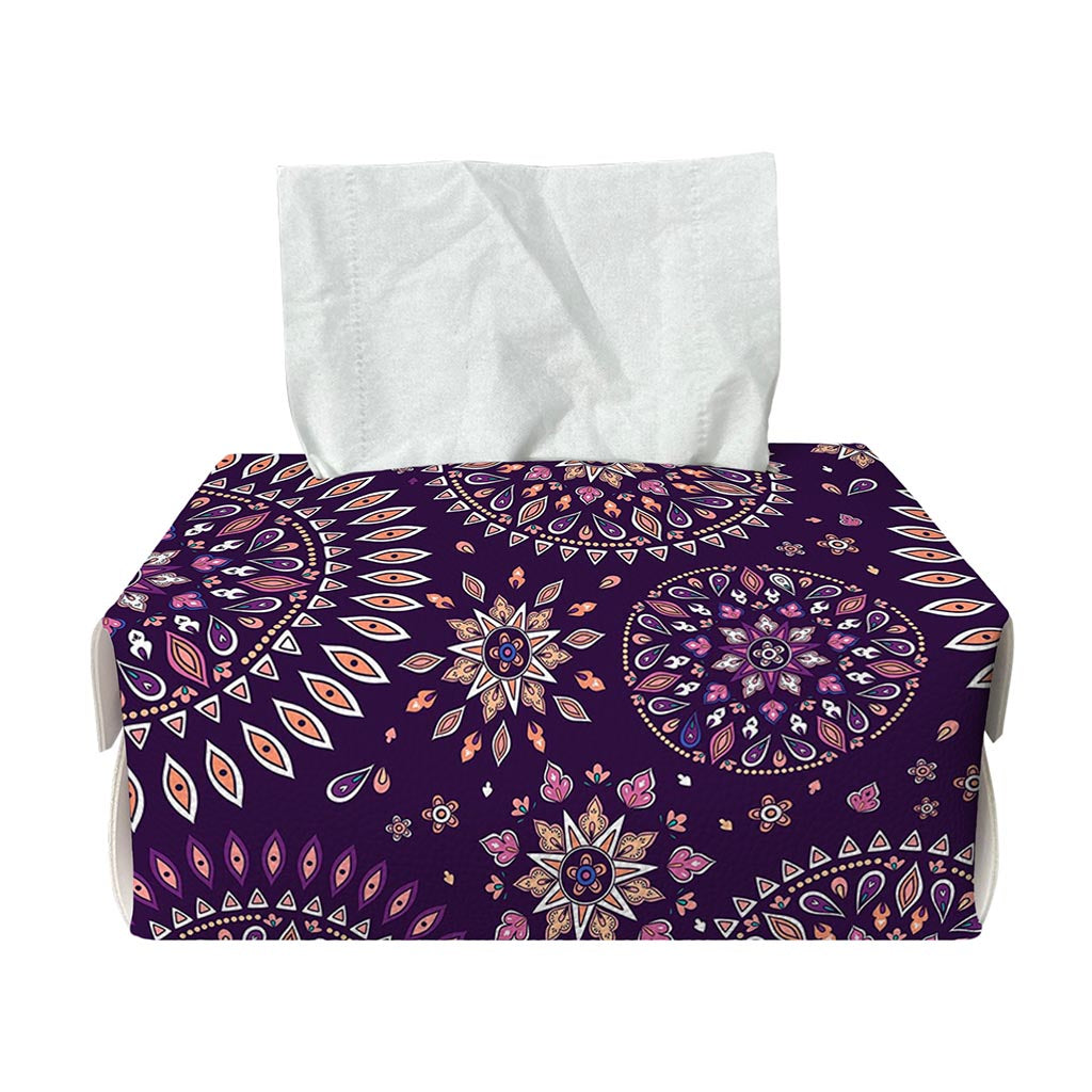 Purple Bohemian Mandala Pattern Print Rectangle Tissue Box Cover