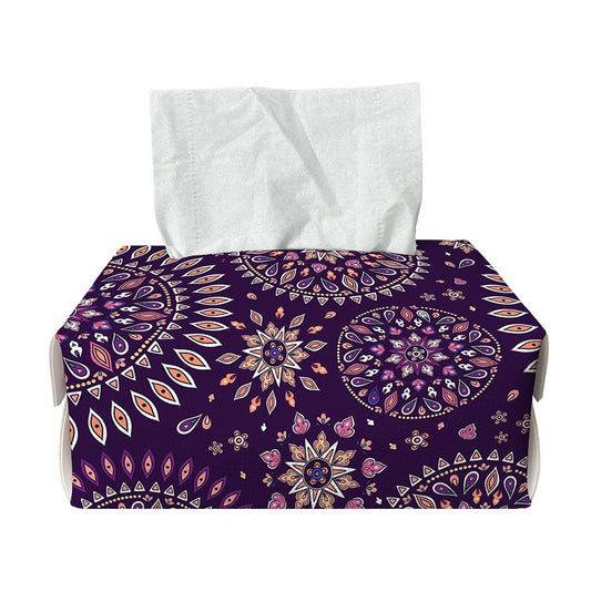 Purple Bohemian Mandala Pattern Print Rectangle Tissue Box Cover
