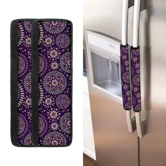 Purple Bohemian Mandala Pattern Print Refrigerator Handle Covers