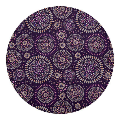 Purple Bohemian Mandala Pattern Print Round Blanket