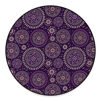 Purple Bohemian Mandala Pattern Print Round Floor Mat