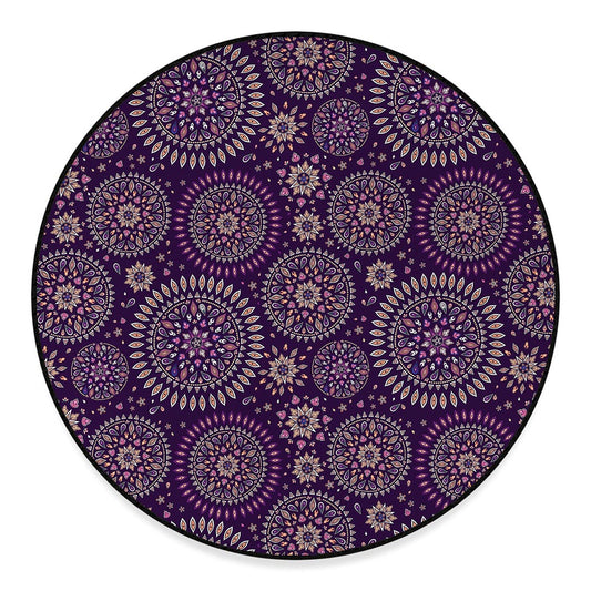Purple Bohemian Mandala Pattern Print Round Floor Mat