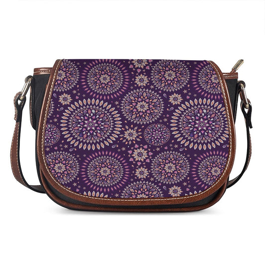 Purple Bohemian Mandala Pattern Print Saddle Bag