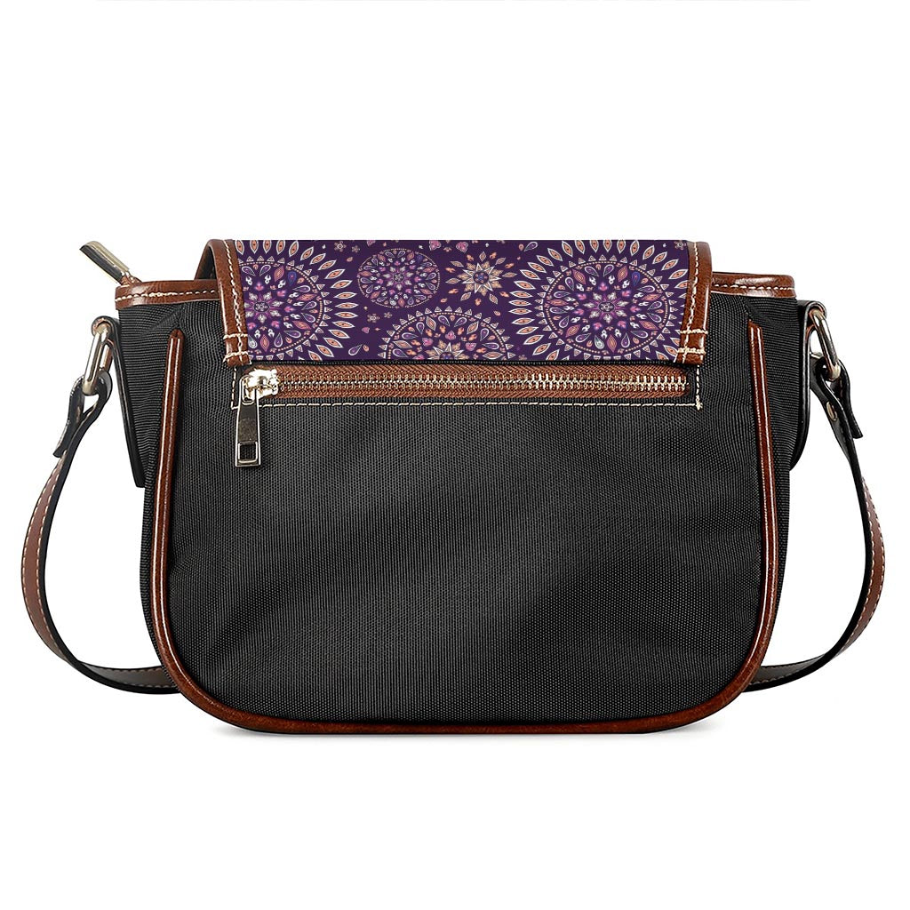 Purple Bohemian Mandala Pattern Print Saddle Bag