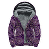 Purple Bohemian Mandala Pattern Print Sherpa Lined Zip Up Hoodie