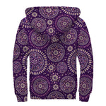 Purple Bohemian Mandala Pattern Print Sherpa Lined Zip Up Hoodie