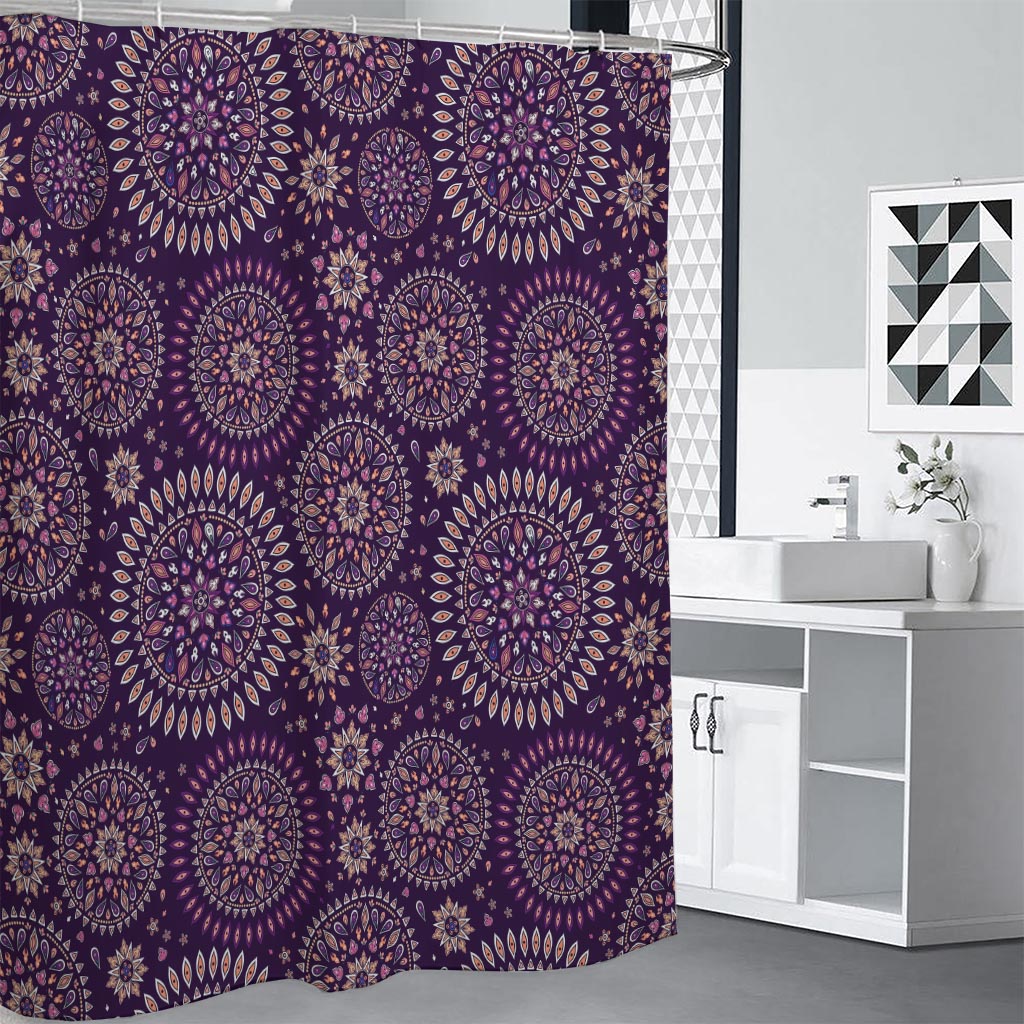 Purple Bohemian Mandala Pattern Print Shower Curtain