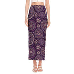 Purple Bohemian Mandala Pattern Print Side Slit Maxi Skirt