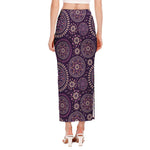 Purple Bohemian Mandala Pattern Print Side Slit Maxi Skirt