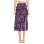 Purple Bohemian Mandala Pattern Print Side Slit Midi Skirt