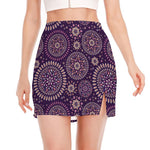 Purple Bohemian Mandala Pattern Print Side Slit Mini Skirt