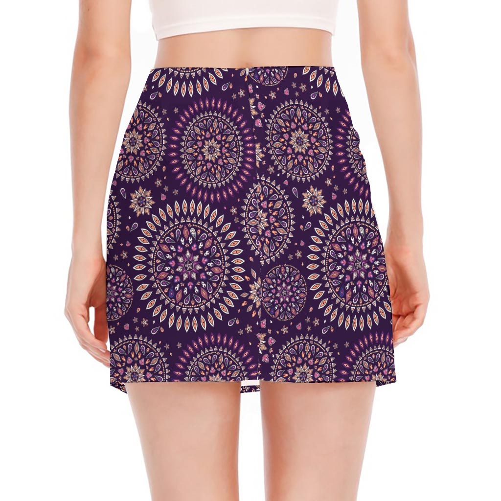 Purple Bohemian Mandala Pattern Print Side Slit Mini Skirt