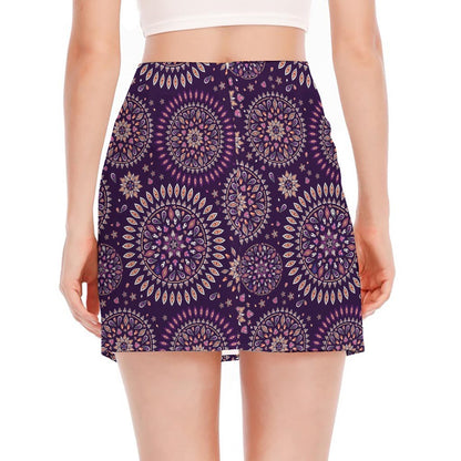 Purple Bohemian Mandala Pattern Print Side Slit Mini Skirt