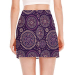 Purple Bohemian Mandala Pattern Print Side Slit Mini Skirt