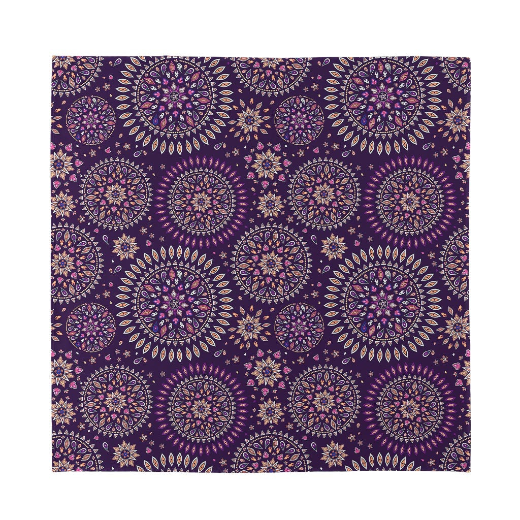 Purple Bohemian Mandala Pattern Print Silk Bandana