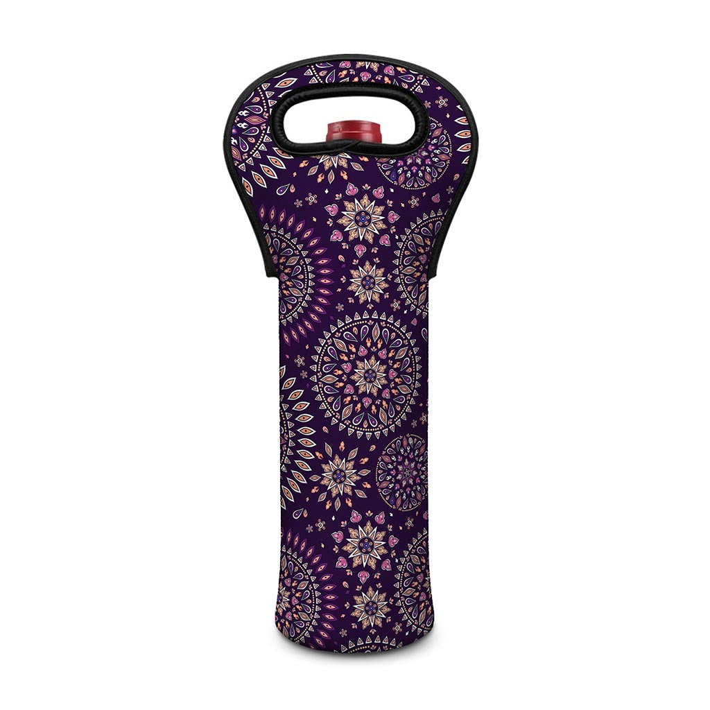 Purple Bohemian Mandala Pattern Print Single Neoprene Wine Tote