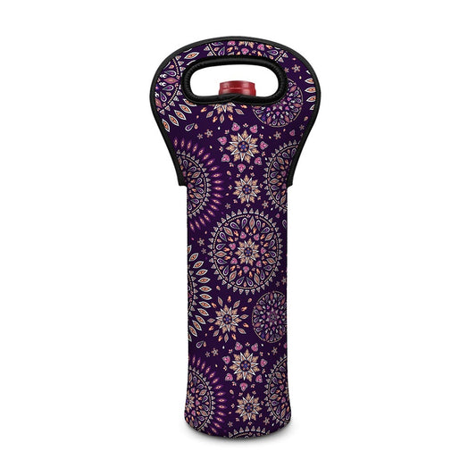 Purple Bohemian Mandala Pattern Print Single Neoprene Wine Tote