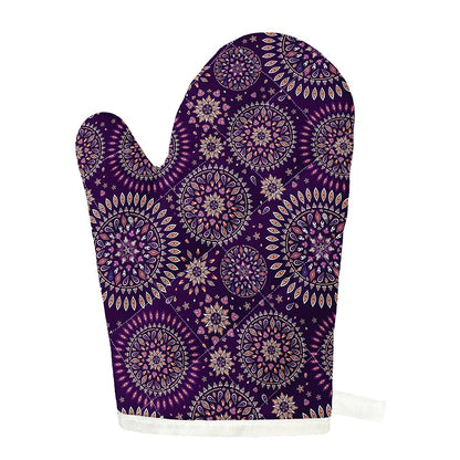 Purple Bohemian Mandala Pattern Print Single Oven Mitt