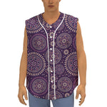 Purple Bohemian Mandala Pattern Print Sleeveless Baseball Jersey