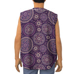 Purple Bohemian Mandala Pattern Print Sleeveless Baseball Jersey